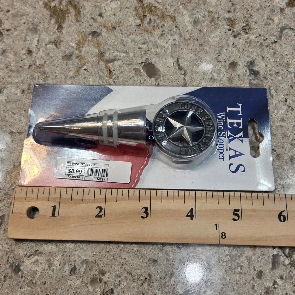 Texas Lone Star State Wine Stopper Silver Tone Metal Bottle Plug New